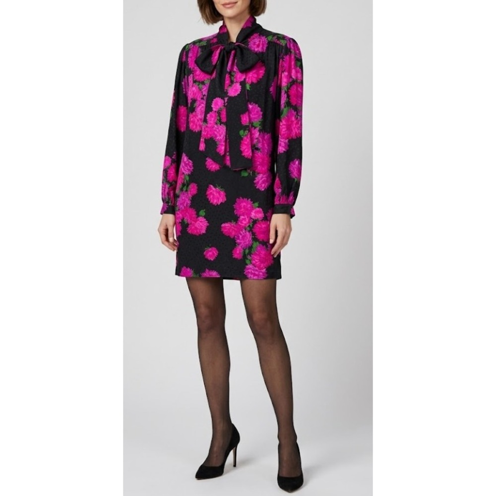 Roland Klein Silk Dress Floral Black Size 12 Vintage Boho
